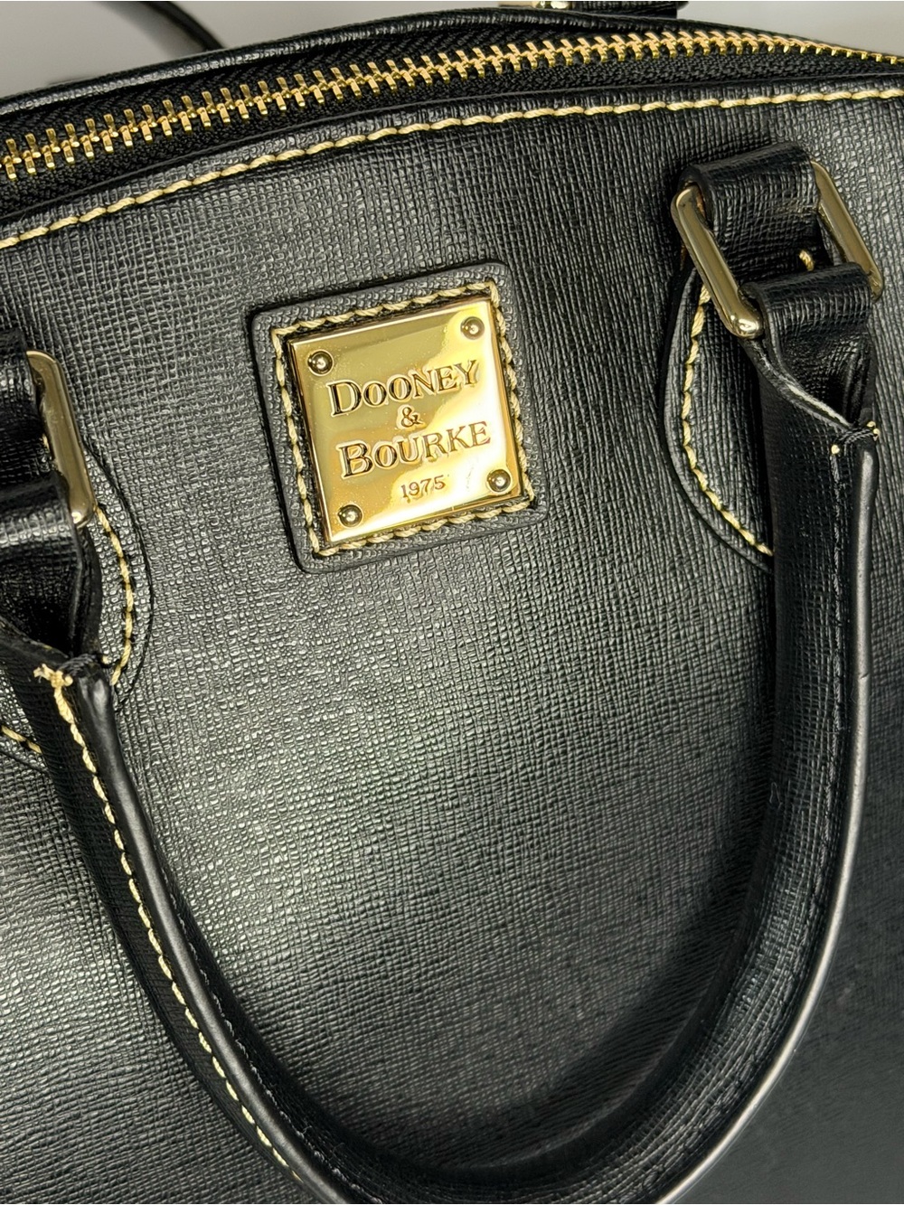 Dooney & Bourke Black Saffiano Leather Domed Satchel Shoulder Bag Crossbody